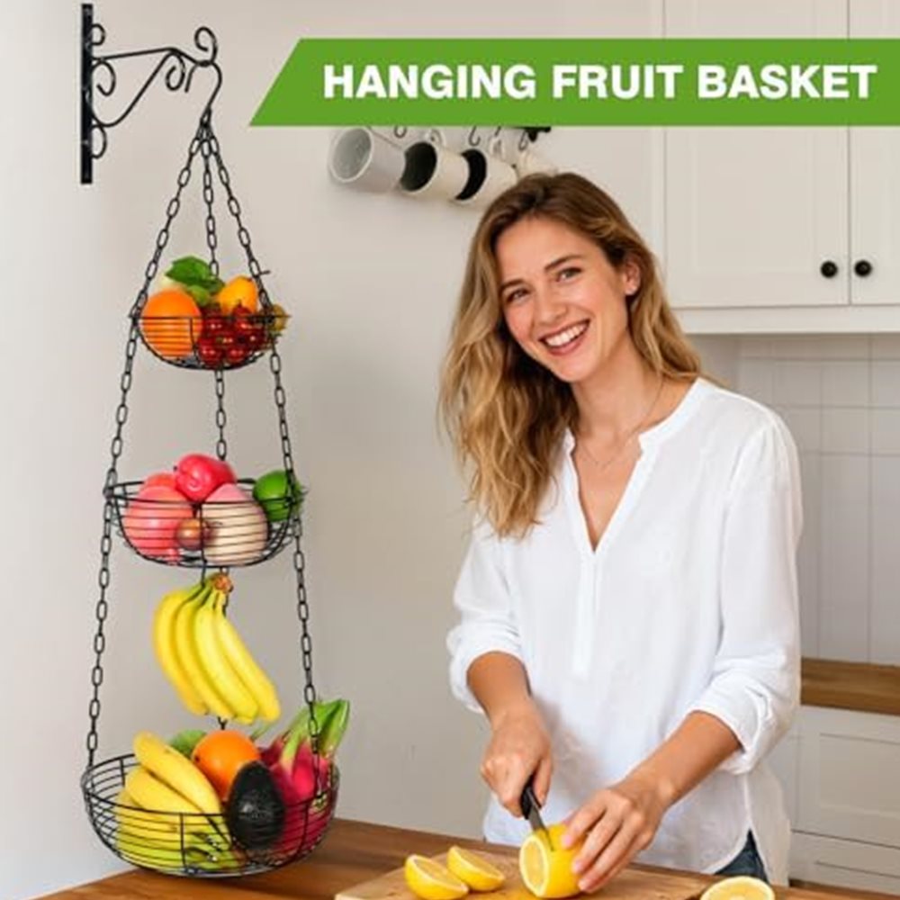3-Tier Hanging Fruit Basket with Banana Hook — photo 3 of 7