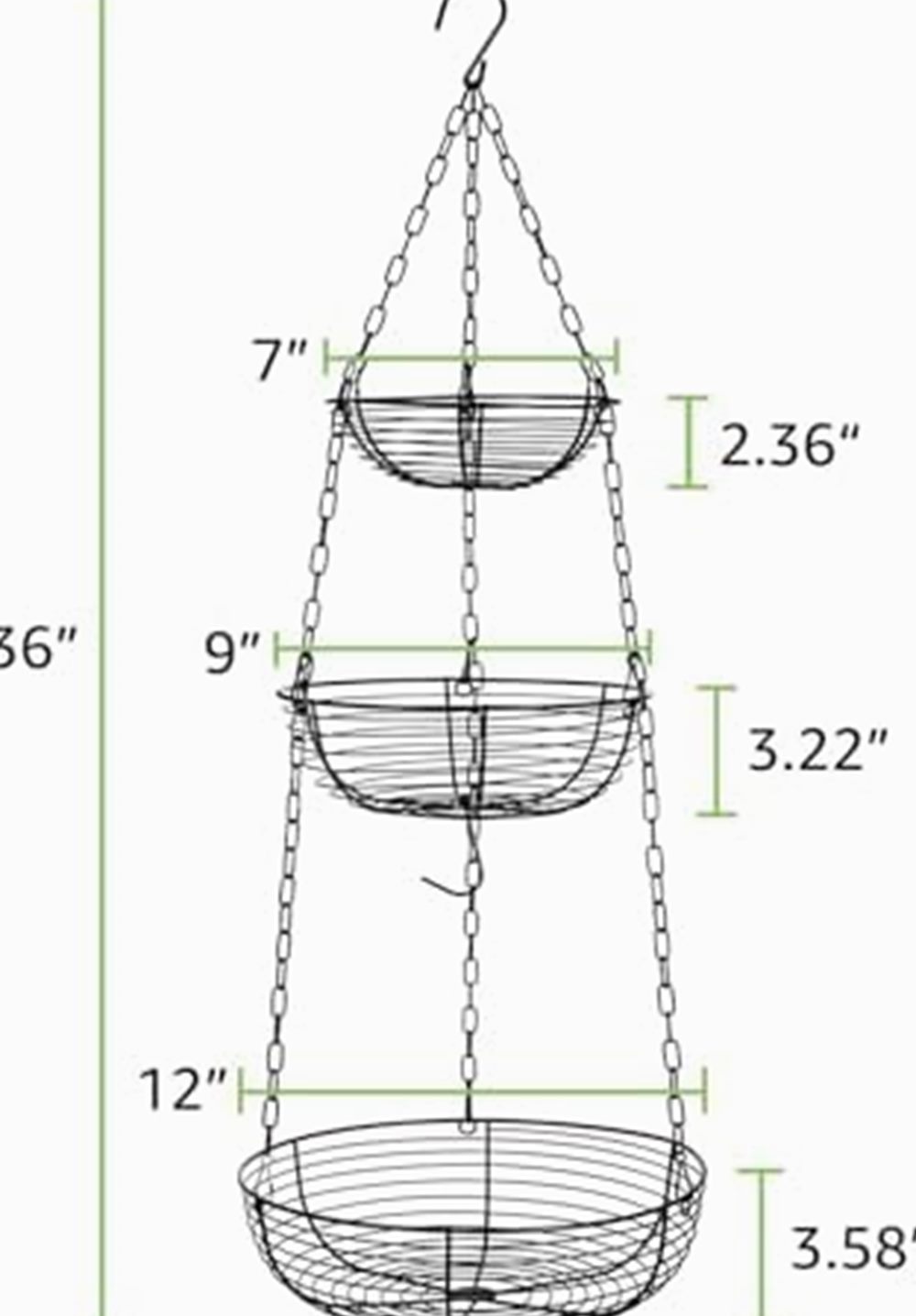 3-Tier Hanging Fruit Basket with Banana Hook — photo 5 of 7
